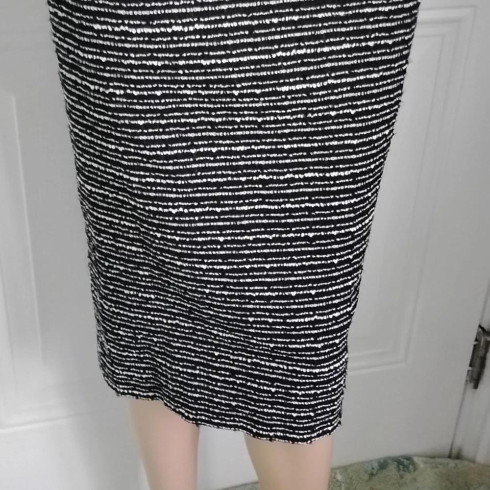 Escada 10 40 Black Gold Cream Tweed Boucle Striped Midi Dress - Picture 3 of 4